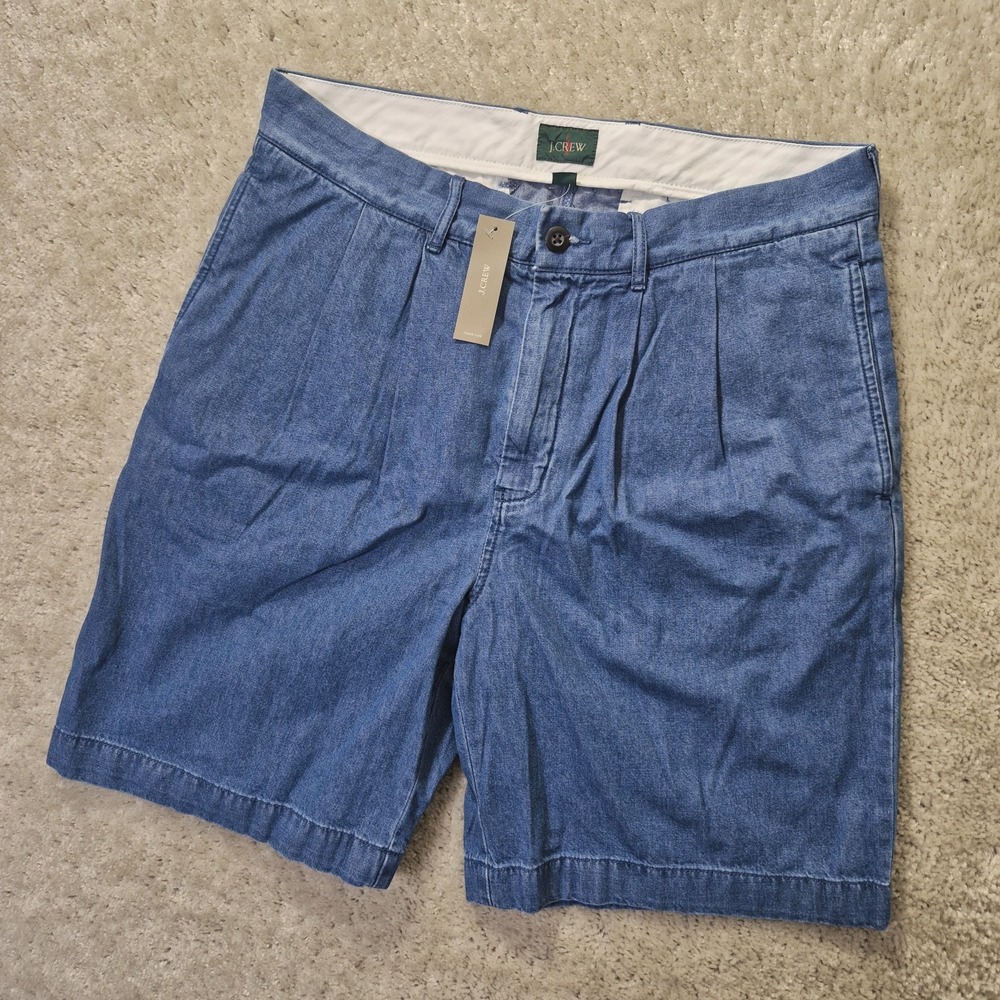 J Crew Oarsman Chambray Shorts Mens 33 Pleated 8.5 Inch Retro 90s Grandpa New